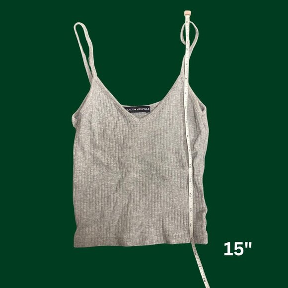 Brandy Melville Grey Ribbed V-Neck Cami Tank Top (OS, 100% Cotton, Made in Italy - Picture 3 of 6